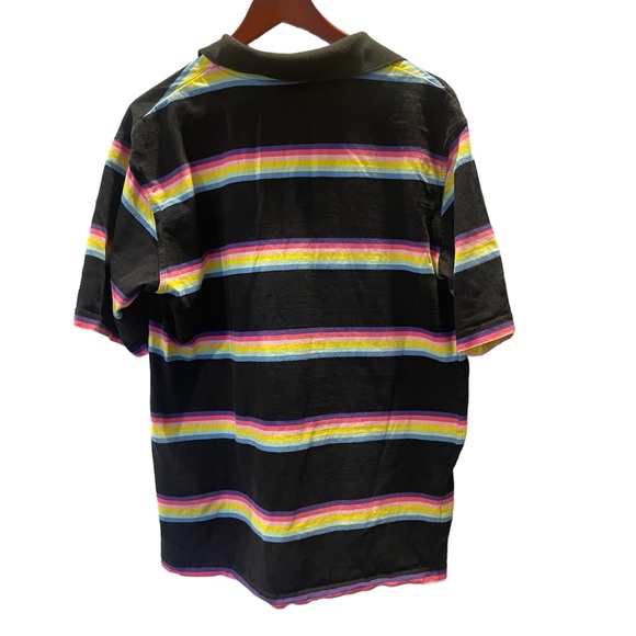 Southpole Shirt Mens Medium Black With Stripes Short Sleeve Polo 1991 Vintage - Picture 2 of 6